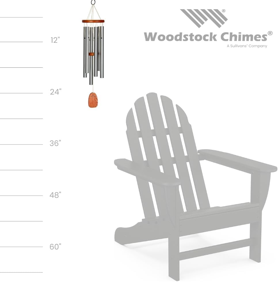 Woodstock Chimes Amazing Grace Wind Chime for Outside 24" Medium Silver,Outdoor Decor for Patio, Porch, Garden, Memorial Gift for Loved Ones AGMS