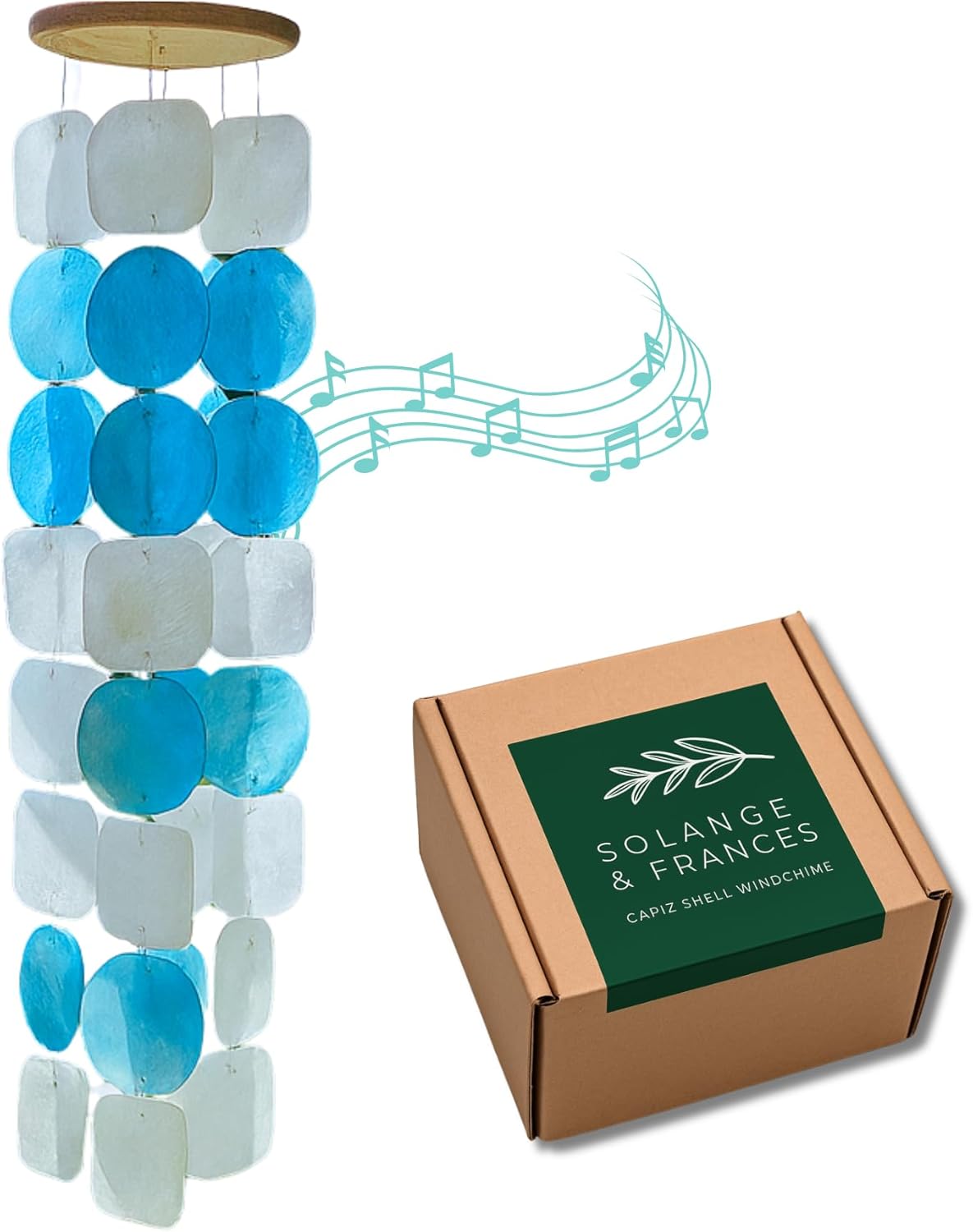Solange & Frances Turquoise Sea Glass Wind Chimes for Outside - Ideal Gifts for Women Who Have Everything, Unique, White Elephant Gifts for Mom and Dad, Outdoor Christmas Decorations