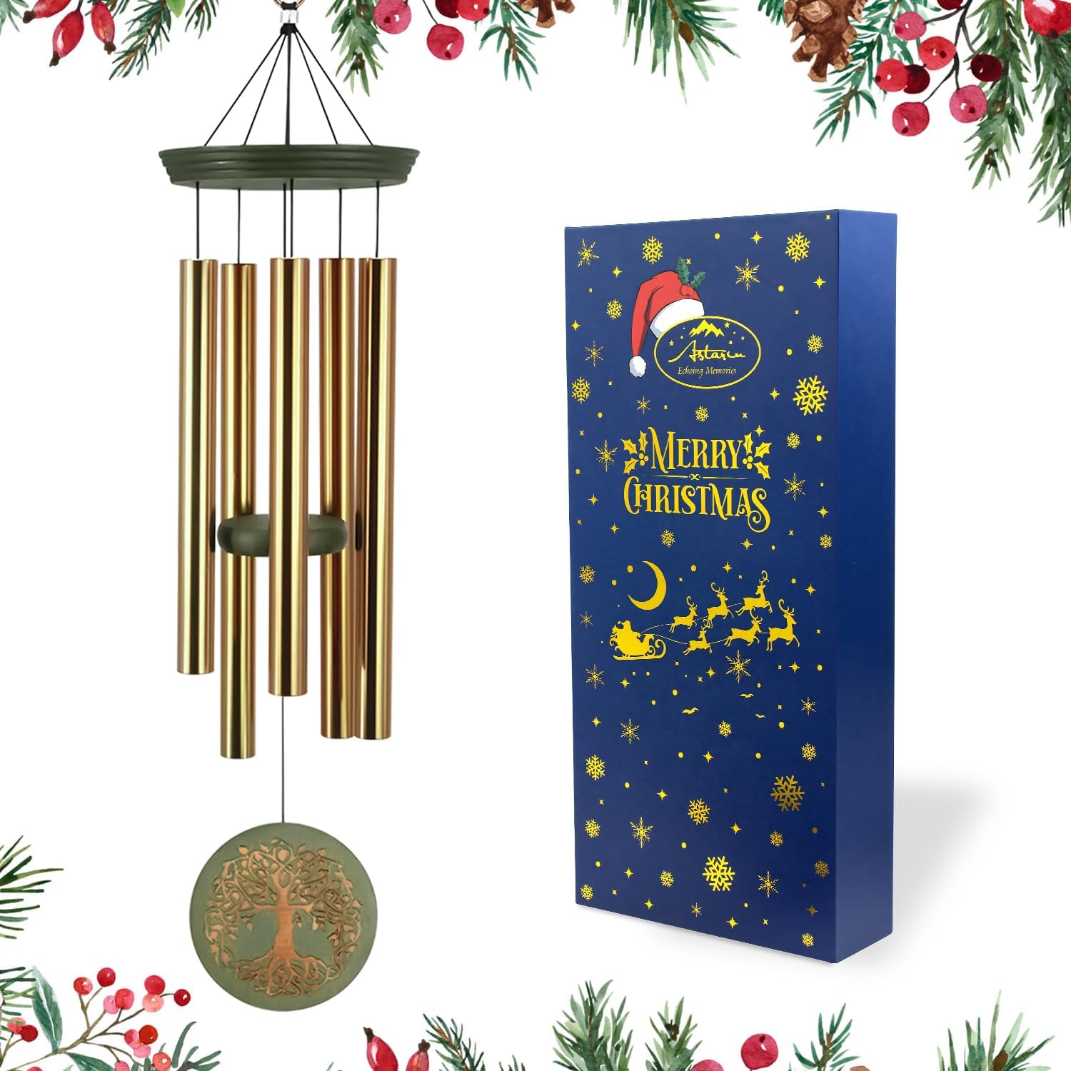 Wind Chimes for Outside,Outdoor Wind Chimes for Mother & Grandma - Large Garden Hanging Decor with Tree of Life Engraving, Perfect for Yard, Home, Christmas, Birthdays