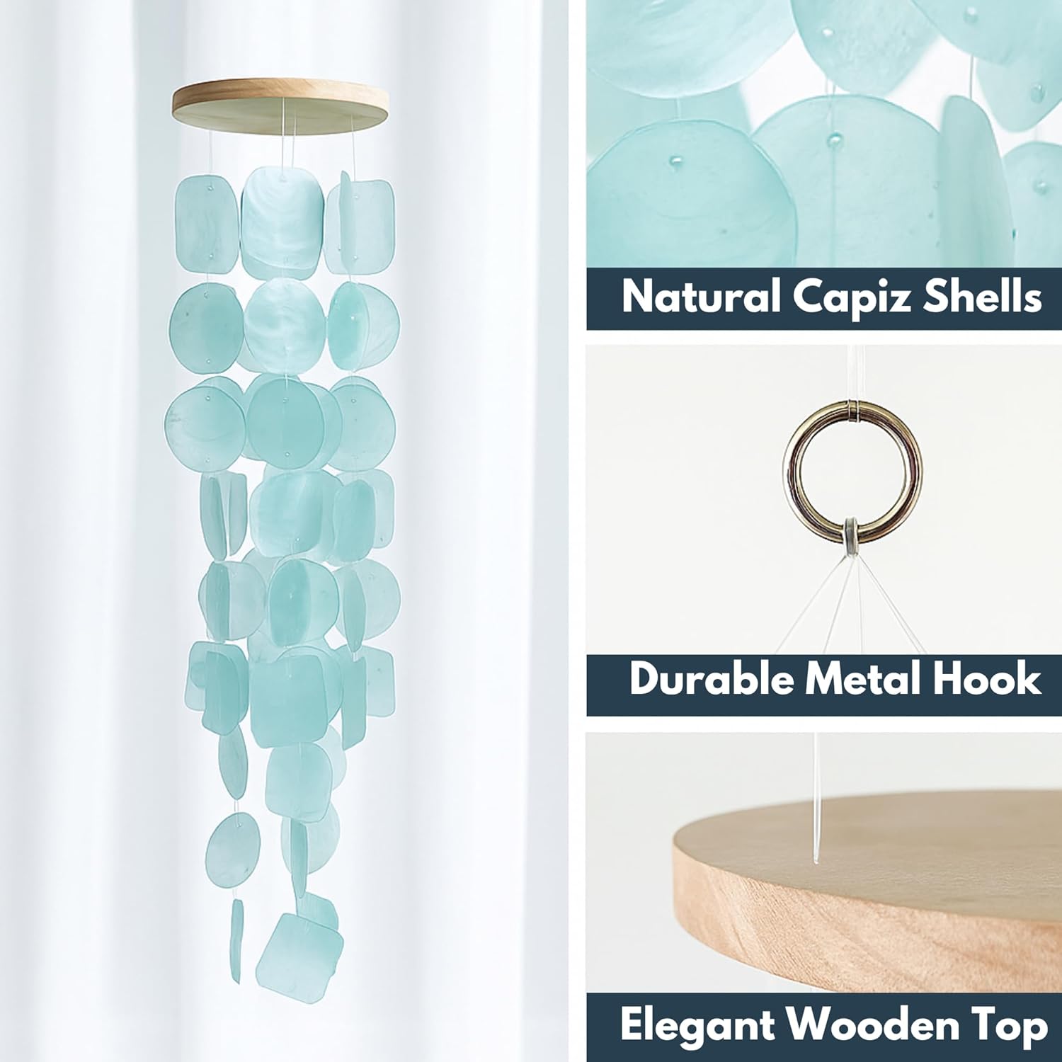 Solange & Frances Turquoise Sea Glass Wind Chimes for Outside - Ideal Gifts for Women Who Have Everything, Unique, White Elephant Gifts for Mom and Dad, Outdoor Christmas Decorations