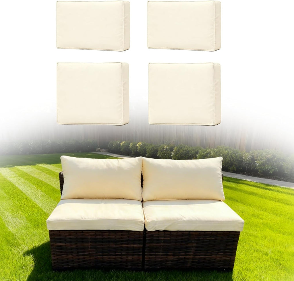 4 PCS Outdoor Cushion Covers, Patio Cushion Slipcovers Replacement Waterproof with Zipper for Outdoor Patio Furniture Cushion Covers, Washable Reusable Furniture Protector (Beige, 24*24*4 in)