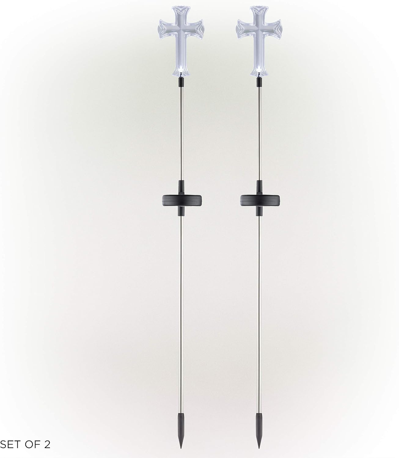 Alpine Corporation 34" Tall Outdoor Solar Powered Cross Pathway Light Stakes (Set of 2)