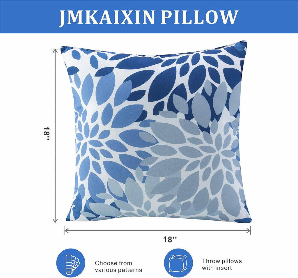 JMKaixin Outdoor Pillows, Pack of 2 Waterproof Decorative Throw Pillows with Inserts, 18”x18” Square Pillows for Couch, Sofa and Patio Furniture