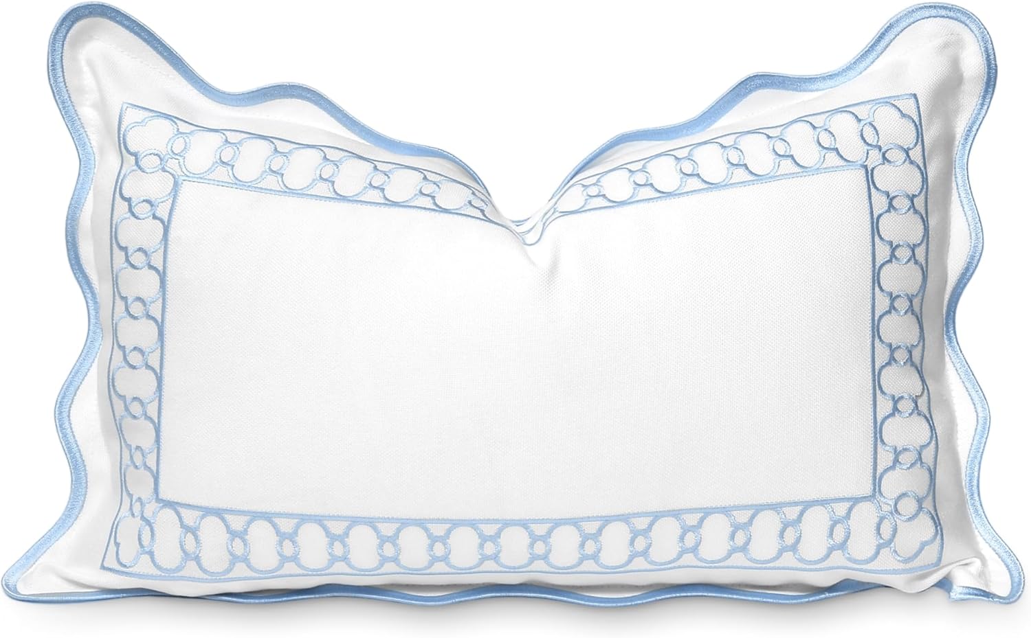 Hofdeco Premium Coastal Patio Indoor Outdoor Scalloped Throw Pillow Cover Only, 20"x20" Water Repellent for Backyard, Couch, Baby Blue Embroidered Begonia Pattern Chain Frame