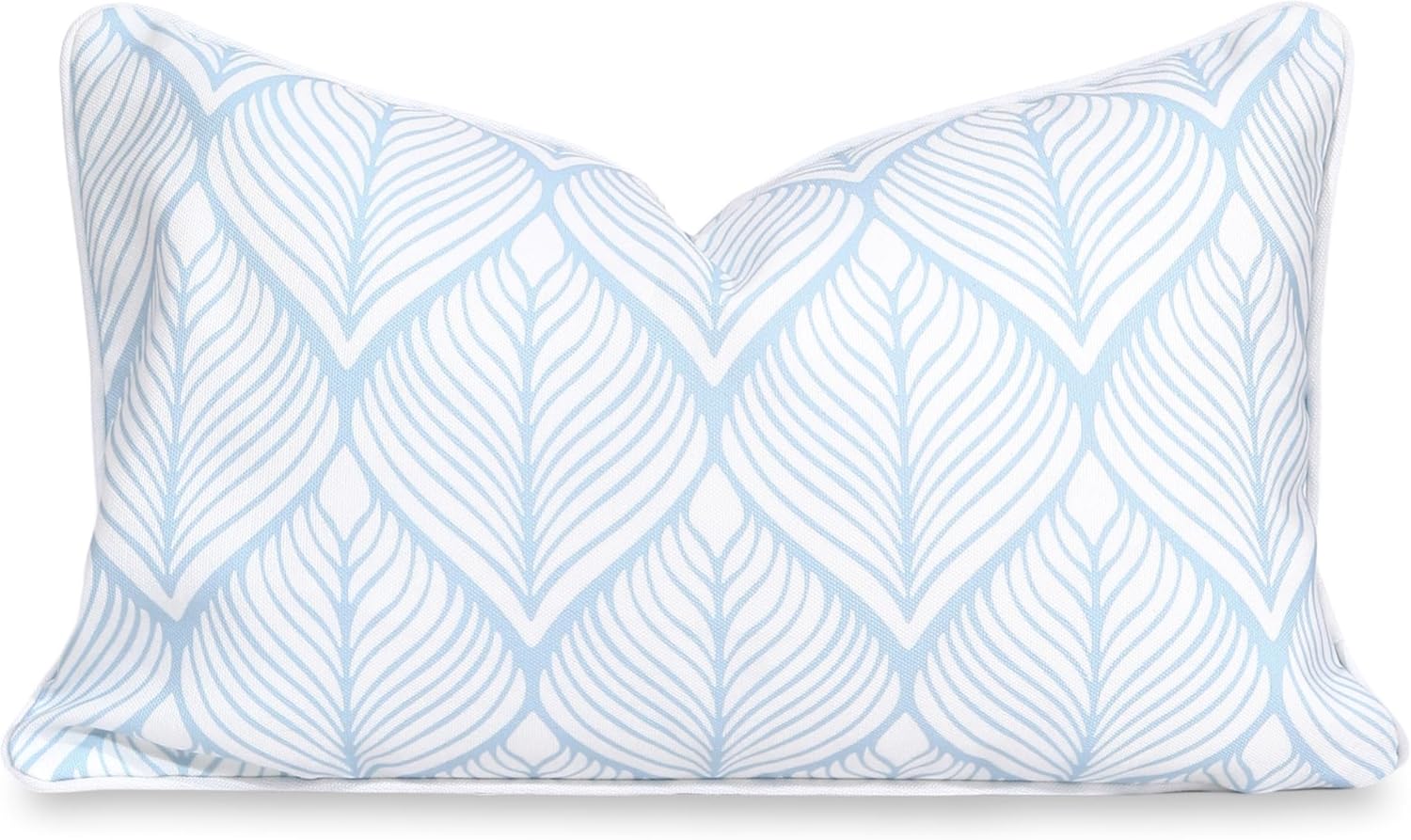 Hofdeco Premium Coastal Patio Indoor Outdoor Scalloped Throw Pillow Cover Only, 20"x20" Water Repellent for Backyard, Couch, Baby Blue Embroidered Begonia Pattern Chain Frame