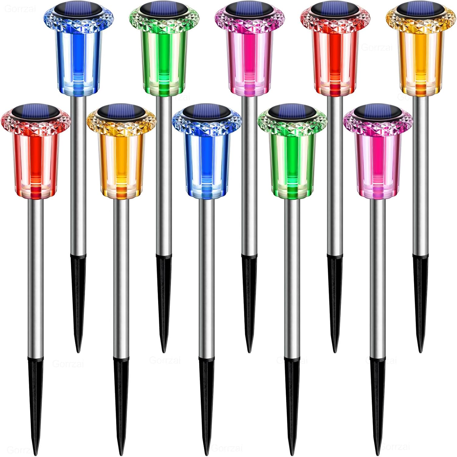Gorrzai Solar Christmas Lights Outdoor Decorations 10 Pack Multicolor LED Stainless Steel Stake for Pathway Yard Garden Driveway Landscape Walkway Lighting Solar Powered Outside Holiday Decor