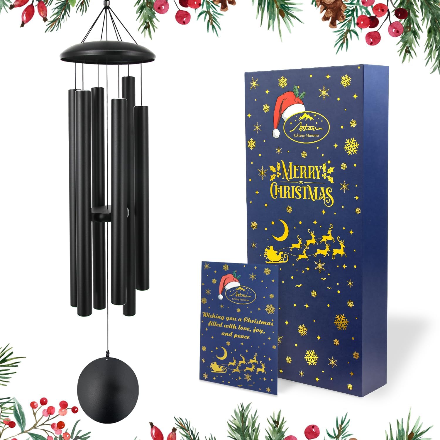 ASTARIN 45 in Memorial Wind Chimes Large with 6 Heavy Tubes, Large Deep Tone Wind Chimes Outdoor for Garden Hanging Décor,Sympathy Gifts. Black