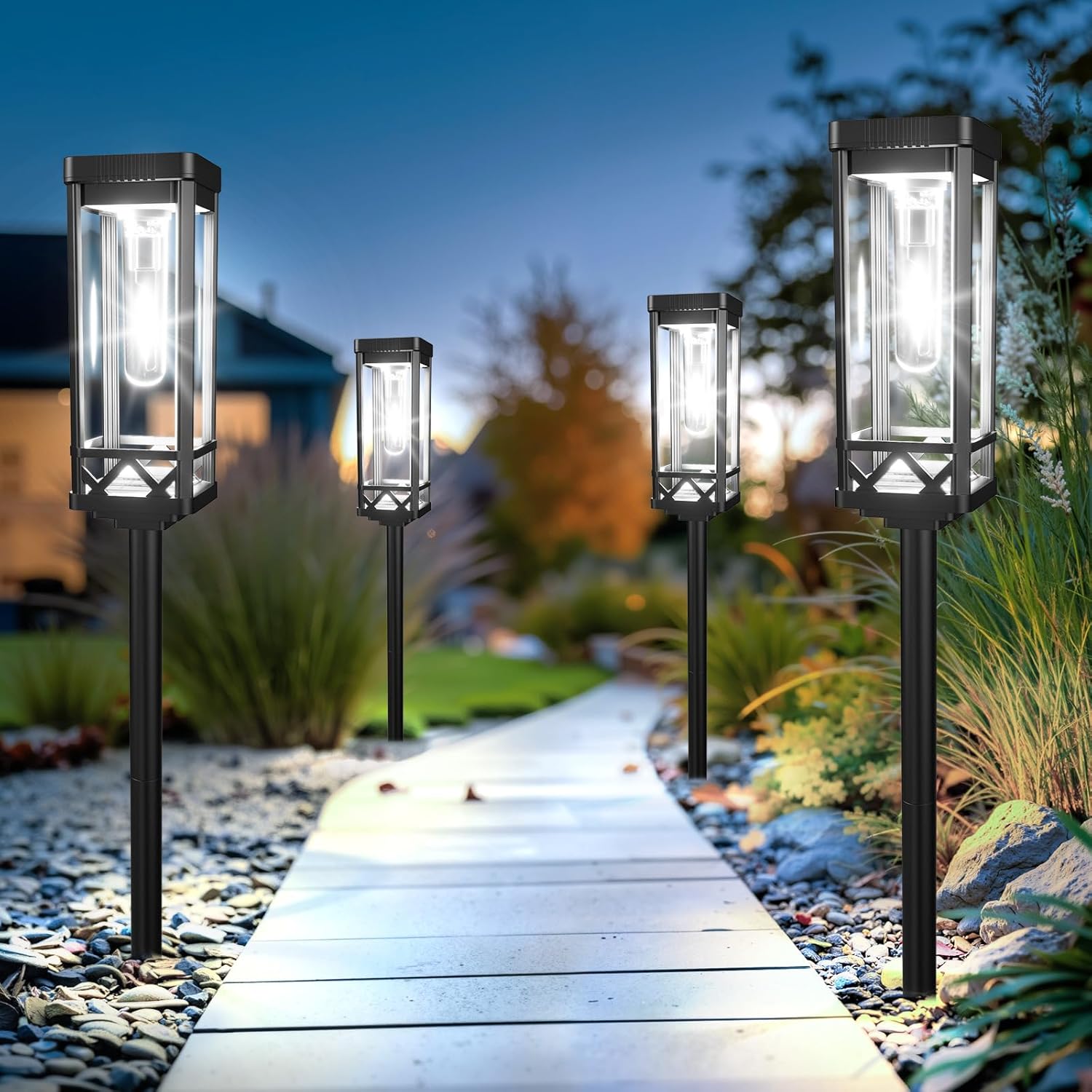 KOOPER Taller Solar Pathway Lights Outdoor, 8 Pack Upgraded Brighter Solar Garden Lights Solar Powered, Up to 15 Hours Outdoor Solar Lights for Yard Landscape Path Walkway Driveway （Cool White）