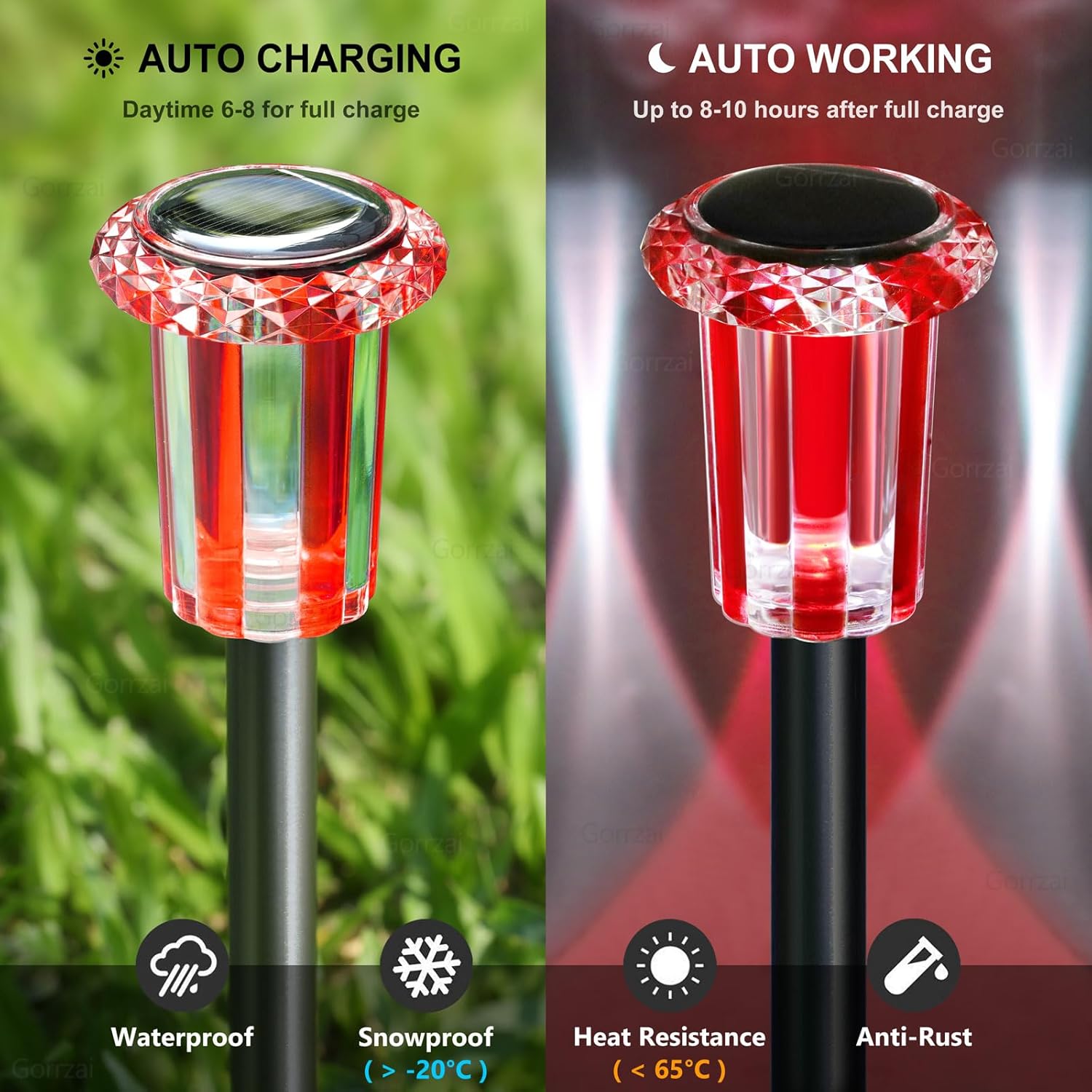 Gorrzai Solar Christmas Lights Outdoor Decorations 10 Pack Multicolor LED Stainless Steel Stake for Pathway Yard Garden Driveway Landscape Walkway Lighting Solar Powered Outside Holiday Decor