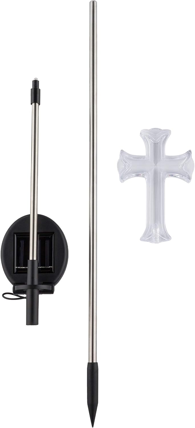 Alpine Corporation 34" Tall Outdoor Solar Powered Cross Pathway Light Stakes (Set of 2)