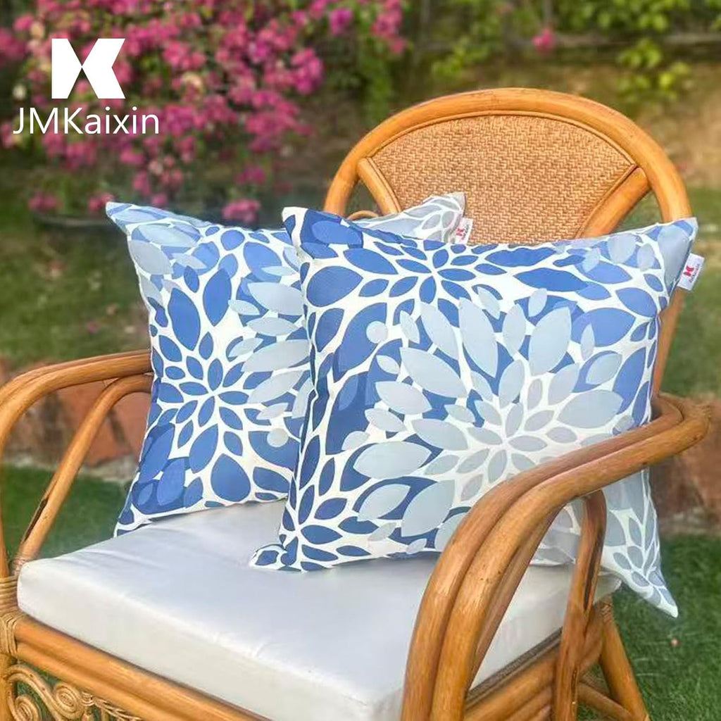 JMKaixin Outdoor Pillows, Pack of 2 Waterproof Decorative Throw Pillows with Inserts, 18”x18” Square Pillows for Couch, Sofa and Patio Furniture