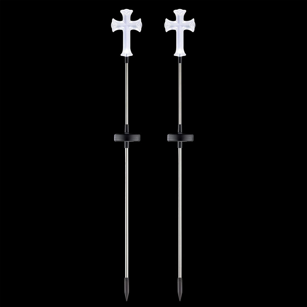 Alpine Corporation 34" Tall Outdoor Solar Powered Cross Pathway Light Stakes (Set of 2)