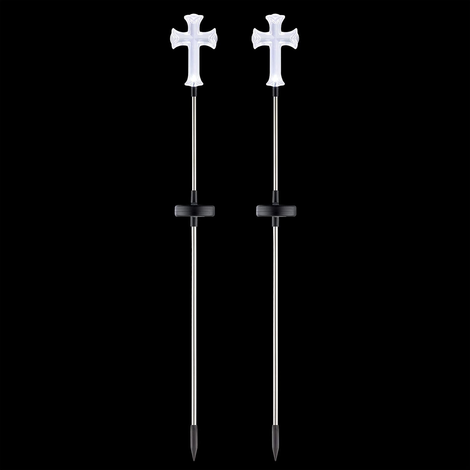 Alpine Corporation 34" Tall Outdoor Solar Powered Cross Pathway Light Stakes (Set of 2)