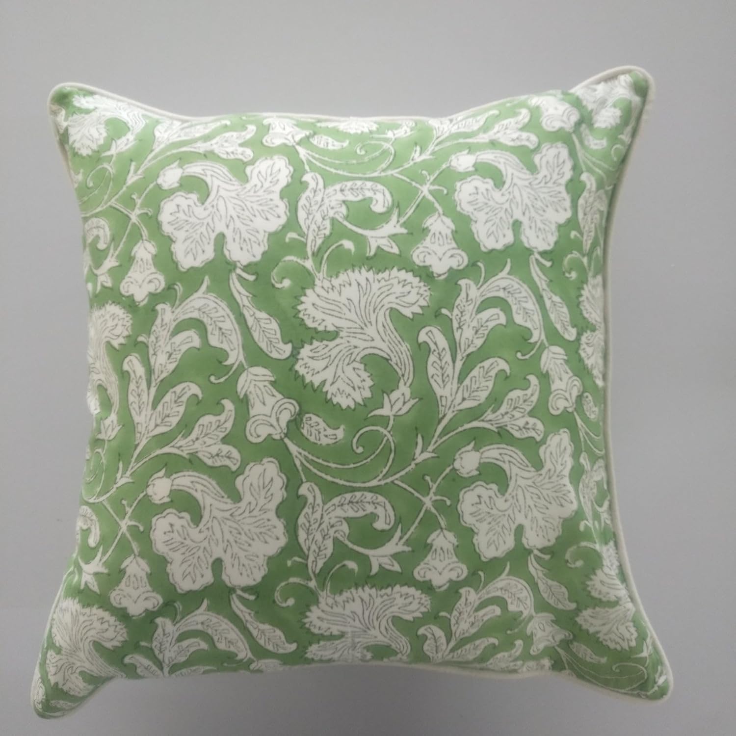 Ridhi Block Print Asparagus Green Pillow Cover 20" x 20" (Pack of 2) Decorative Couch Pillows for Living Room, Chic Boho Cute Outdoor Pillows Covers Gifts for Spring, Easter and Valentine