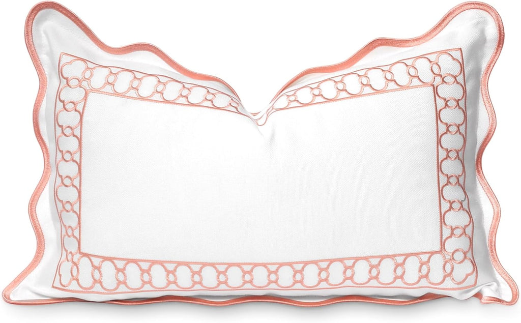 Hofdeco Premium Coastal Patio Indoor Outdoor Throw Pillow Cover Only, 20"x20" Water Repellent for Backyard, Couch, Navy Blue Embroidered Line Frame