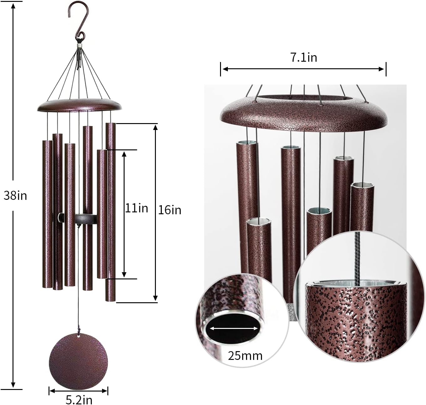 FDOCOI Wind Chimes for Outside Deep Tone,38'' Large Memorial Wind Chimes Outdoor, Wind Chime Gifts for Mom/Grandma,Christmas, Bronze