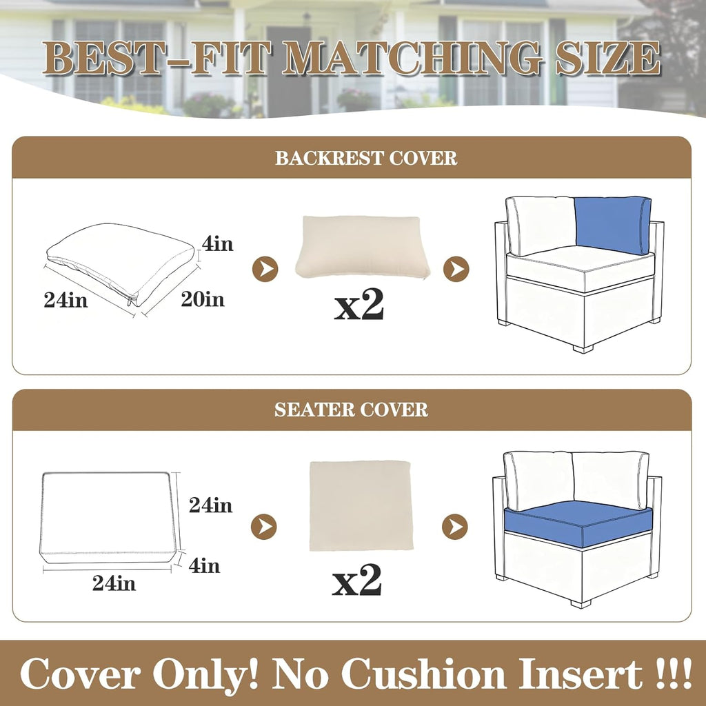 4 PCS Outdoor Cushion Covers, Patio Cushion Slipcovers Replacement Waterproof with Zipper for Outdoor Patio Furniture Cushion Covers, Washable Reusable Furniture Protector (Beige, 24*24*4 in)