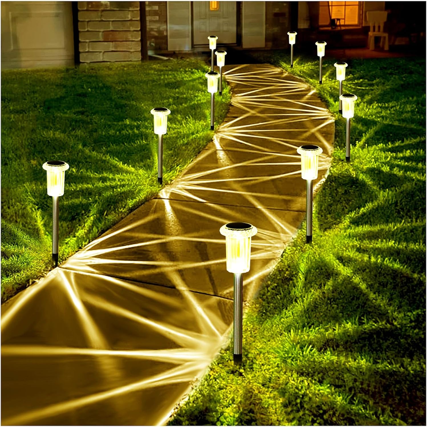 Gorrzai Solar Christmas Lights Outdoor Decorations 10 Pack Multicolor LED Stainless Steel Stake for Pathway Yard Garden Driveway Landscape Walkway Lighting Solar Powered Outside Holiday Decor