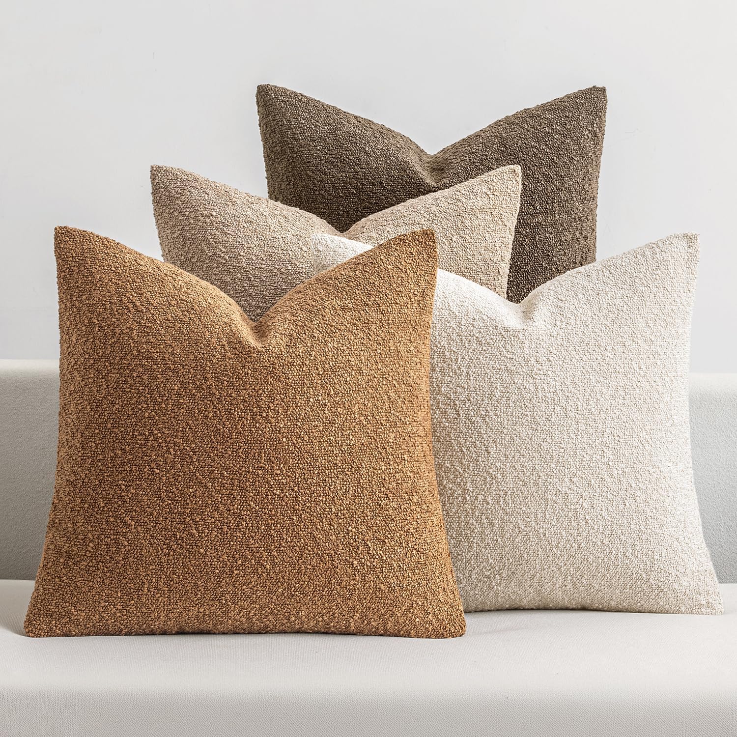 MIULEE Pack of 4 Decorative Textured Boucle Throw Pillow Covers 20x20 Inch Rustic Accent Solid Pillow Cases Soft Couch Cushion Covers for Modern Farmhouse Boho Chair Sofa Bed Livingroom Home Decor