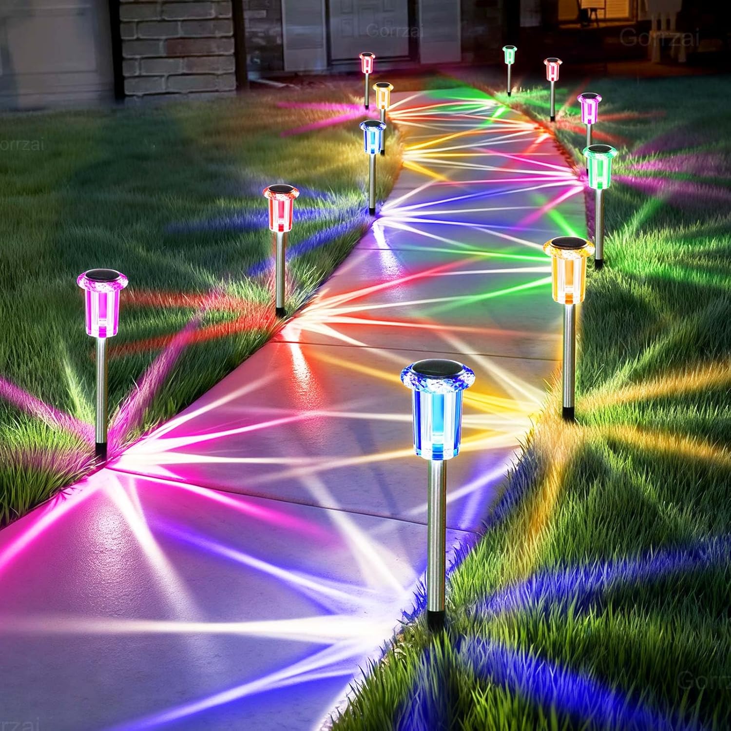 Gorrzai Solar Christmas Lights Outdoor Decorations 10 Pack Multicolor LED Stainless Steel Stake for Pathway Yard Garden Driveway Landscape Walkway Lighting Solar Powered Outside Holiday Decor