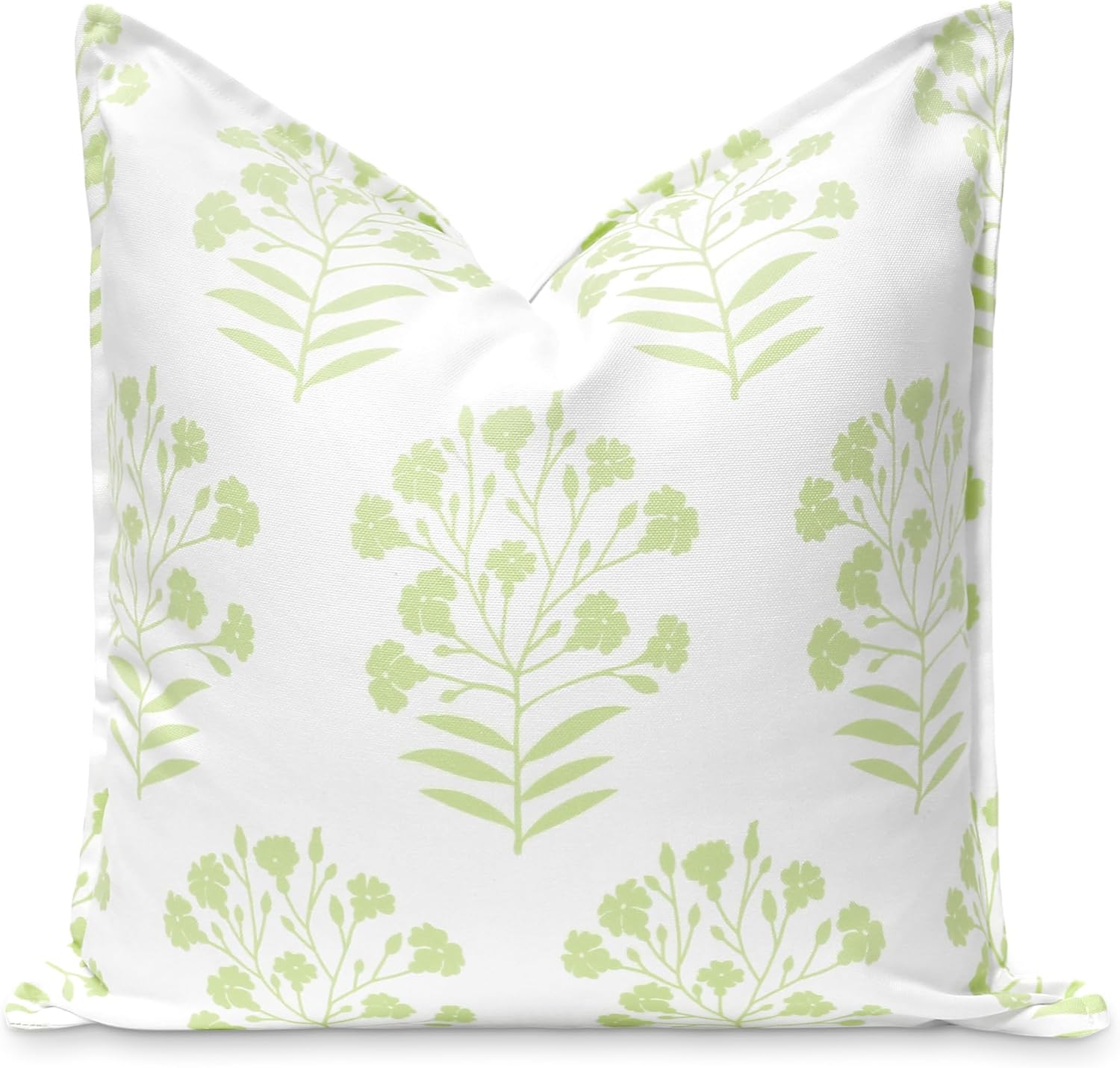 Hofdeco Premium Coastal Patio Indoor Outdoor Scalloped Throw Pillow Cover Only, 20"x20" Water Repellent for Backyard, Couch, Baby Blue Embroidered Begonia Pattern Chain Frame