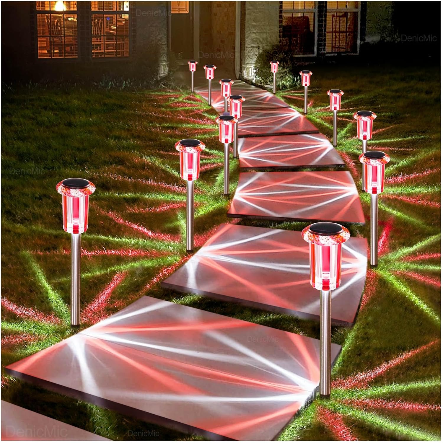 DenicMic Solar Lights Outdoor 15 Pack Waterproof 6000K Cold White LED Stainless Steel Stake Outside Lights for Yard Pathway Garden Driveway Walkway Landscape Path Lighting