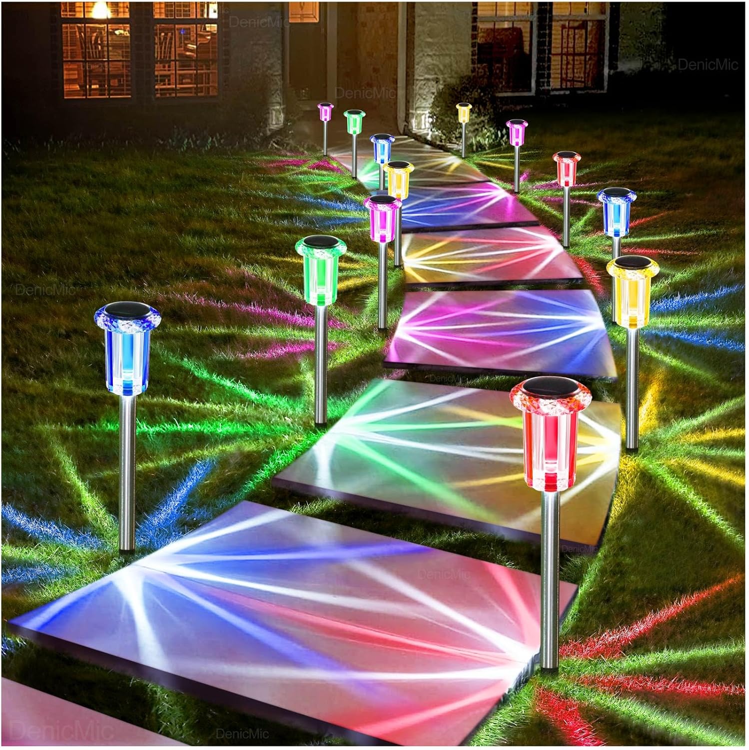 DenicMic Solar Lights Outdoor 15 Pack Waterproof 6000K Cold White LED Stainless Steel Stake Outside Lights for Yard Pathway Garden Driveway Walkway Landscape Path Lighting