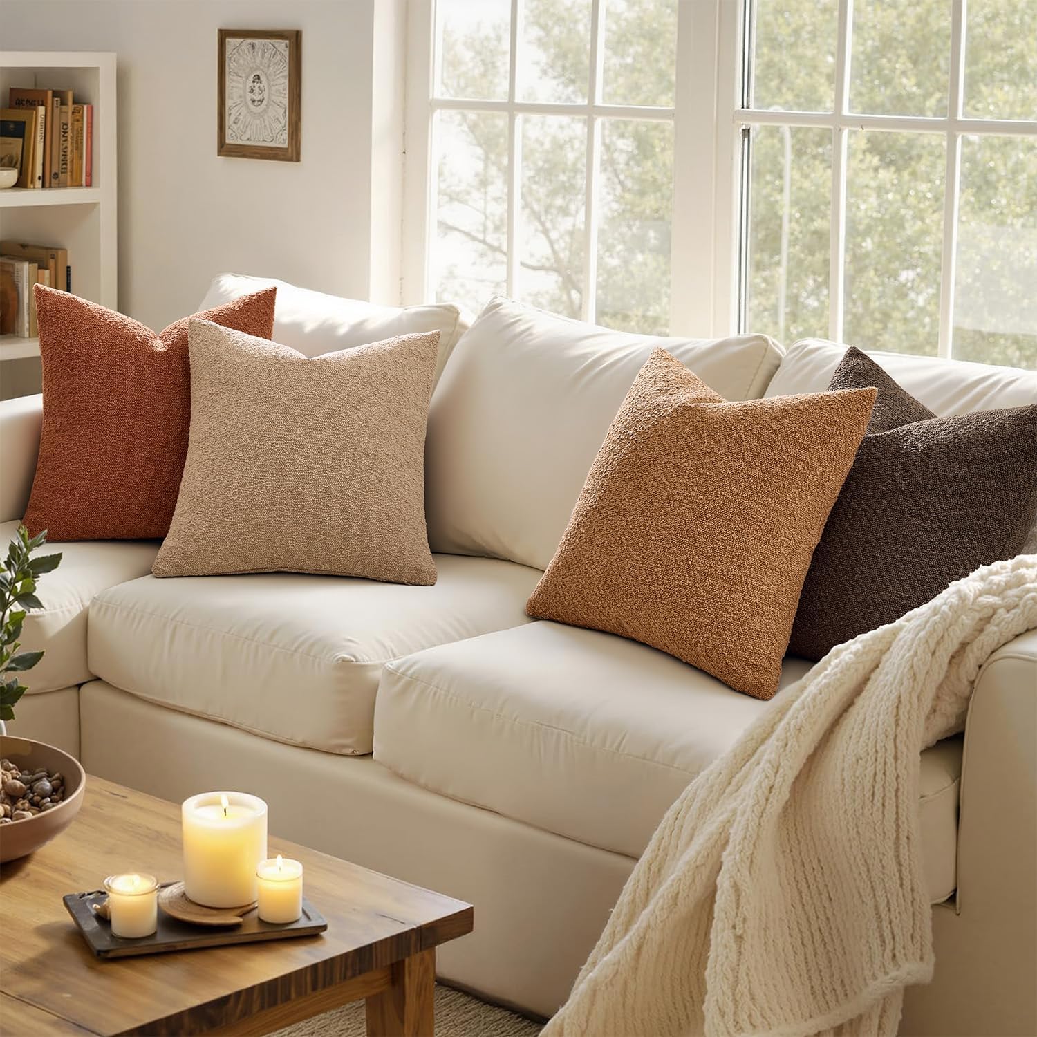 MIULEE Pack of 4 Decorative Textured Boucle Throw Pillow Covers 20x20 Inch Rustic Accent Solid Pillow Cases Soft Couch Cushion Covers for Modern Farmhouse Boho Chair Sofa Bed Livingroom Home Decor