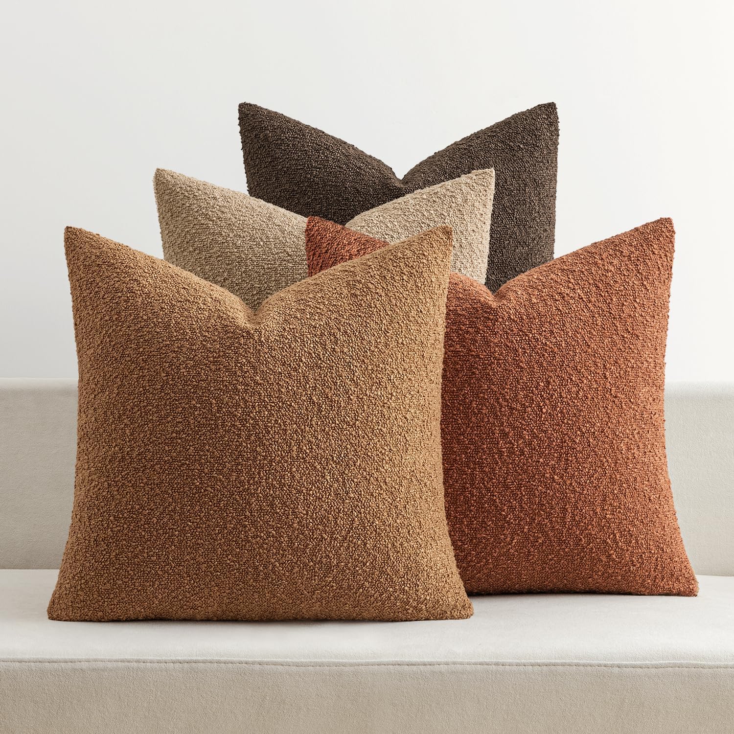MIULEE Pack of 4 Decorative Textured Boucle Throw Pillow Covers 20x20 Inch Rustic Accent Solid Pillow Cases Soft Couch Cushion Covers for Modern Farmhouse Boho Chair Sofa Bed Livingroom Home Decor