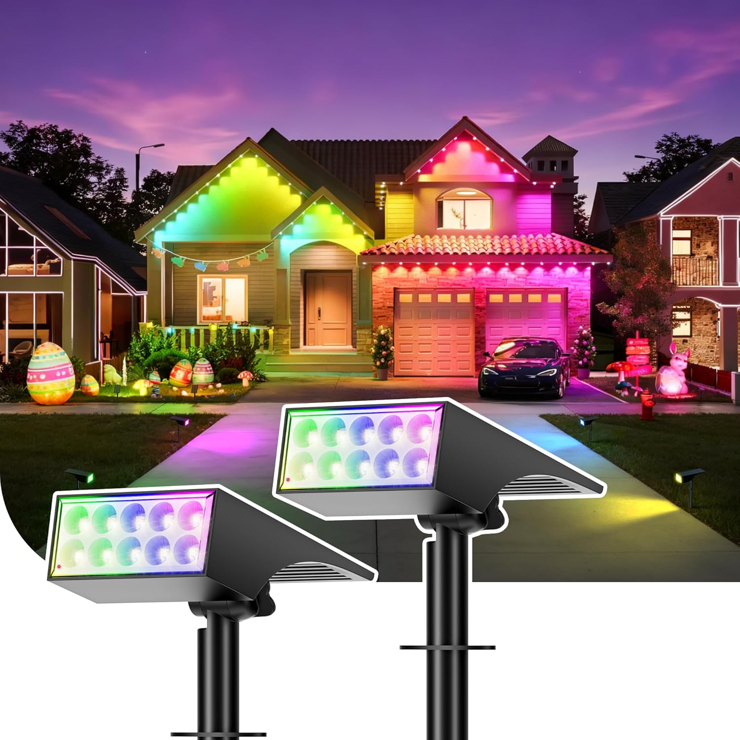 Solar Lights Outdoor Waterproof IP65, [12 Pack/4 Modes] Spot Solar Light for Outside, Dusk to Dawn LED Solar Powered Yard Garden Landscape Lighting Spotlights for Path Patio Walkway, Warm White