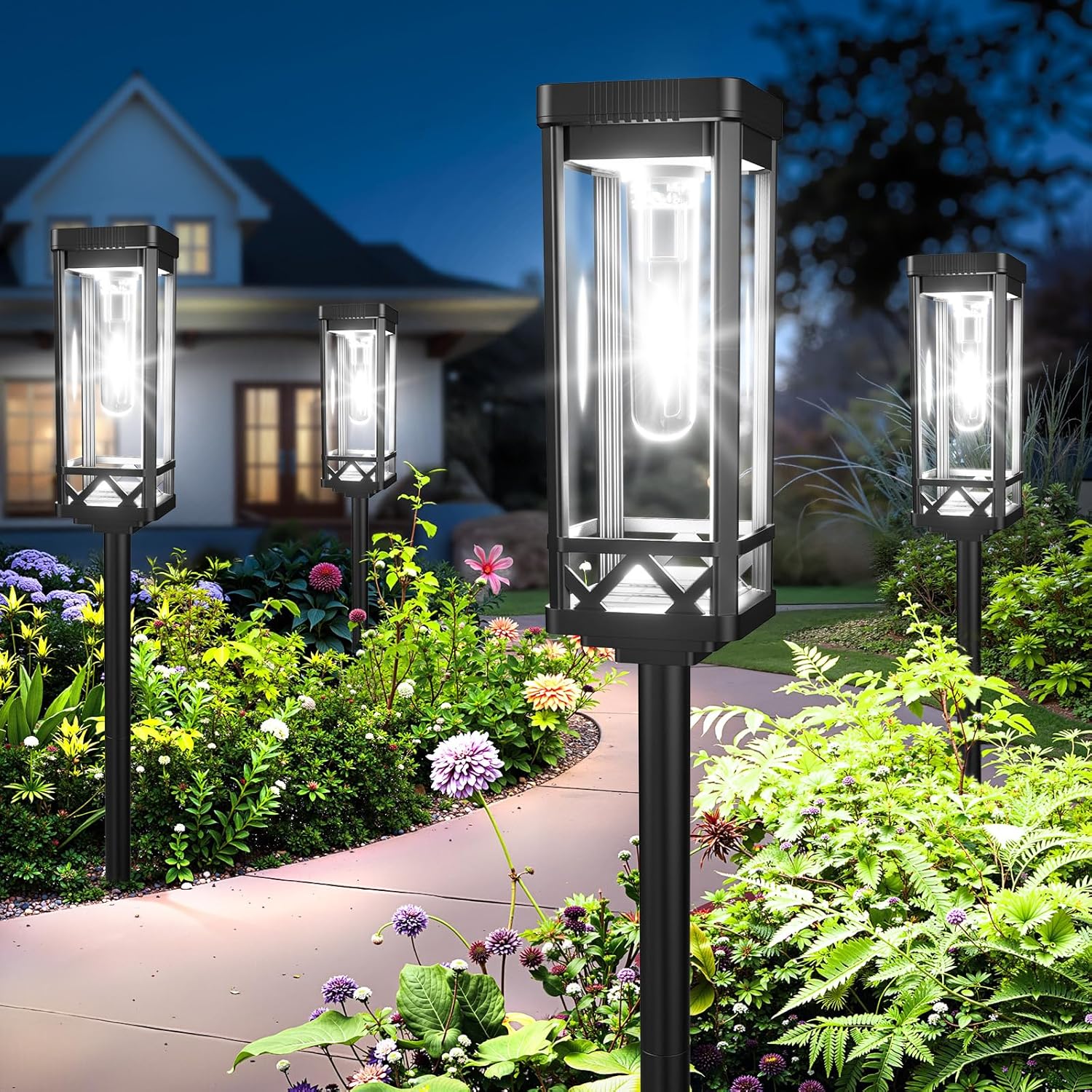 KOOPER Taller Solar Pathway Lights Outdoor, 8 Pack Upgraded Brighter Solar Garden Lights Solar Powered, Up to 15 Hours Outdoor Solar Lights for Yard Landscape Path Walkway Driveway （Cool White）