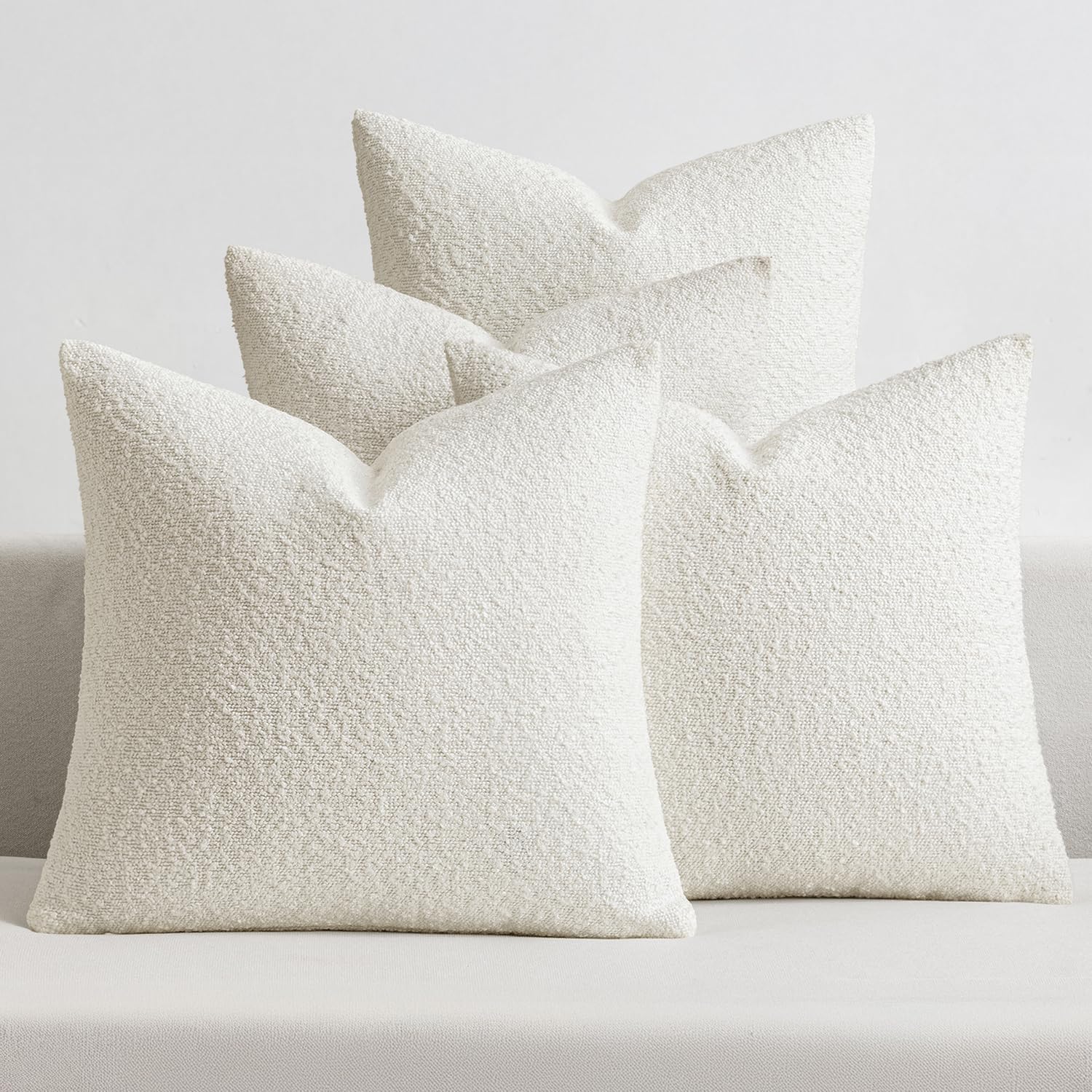 MIULEE Pack of 4 Decorative Textured Boucle Throw Pillow Covers 20x20 Inch Rustic Accent Solid Pillow Cases Soft Couch Cushion Covers for Modern Farmhouse Boho Chair Sofa Bed Livingroom Home Decor