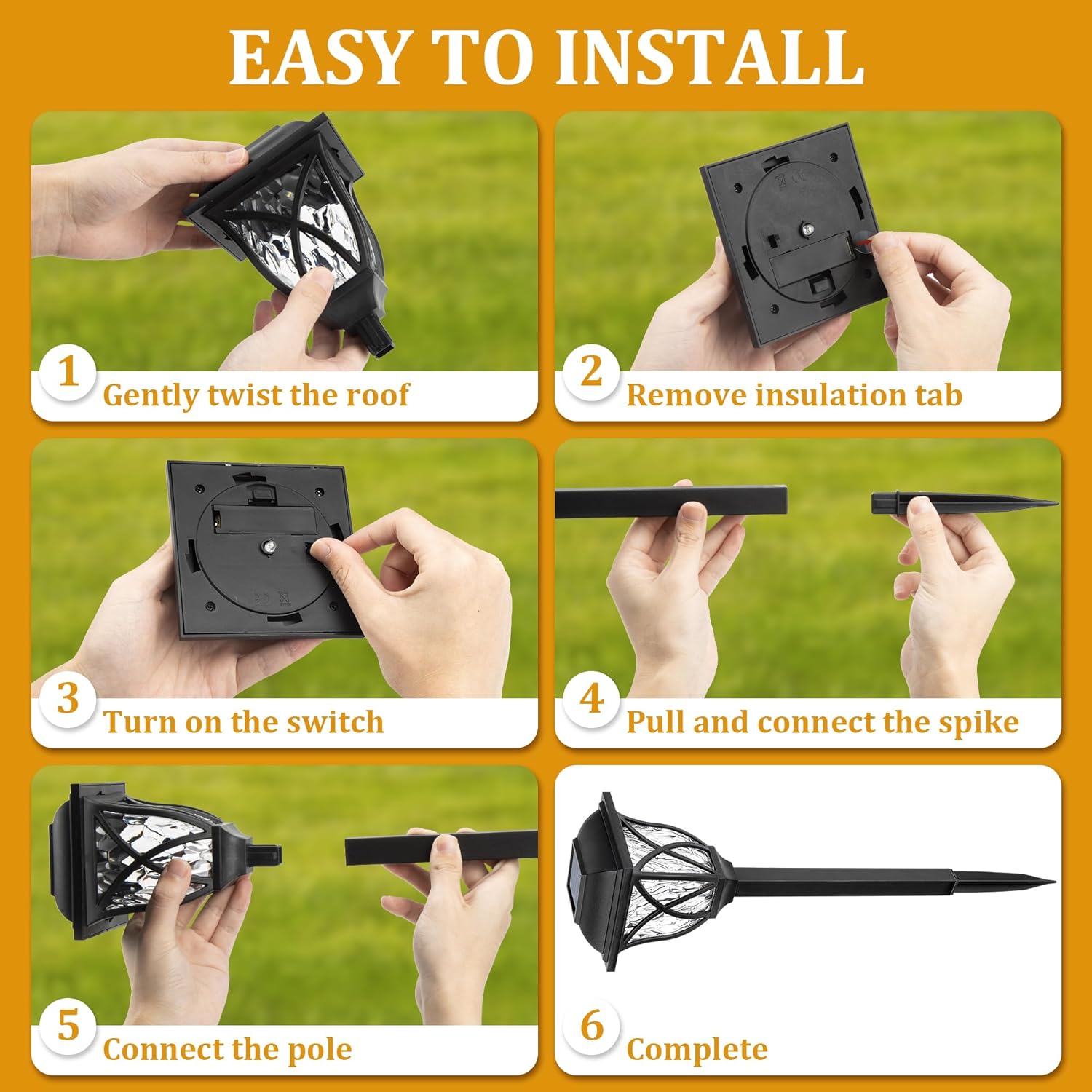 GIGALUMI Solar Lights Outdoor Waterproof, 6 Pack LED Solar Garden Lights, Outdoor Decorations, Garden Decor for Yard, Patio, Landscape, Planter, Walkway (Warm White)