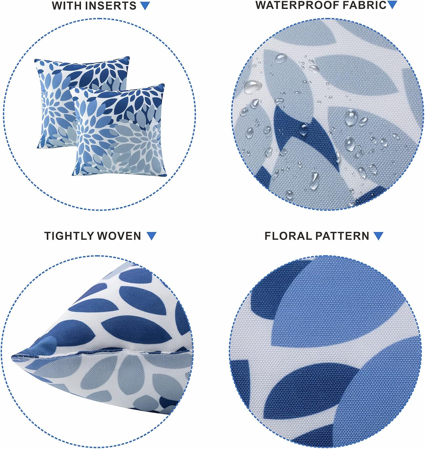 JMKaixin Outdoor Pillows, Pack of 2 Waterproof Decorative Throw Pillows with Inserts, 18”x18” Square Pillows for Couch, Sofa and Patio Furniture