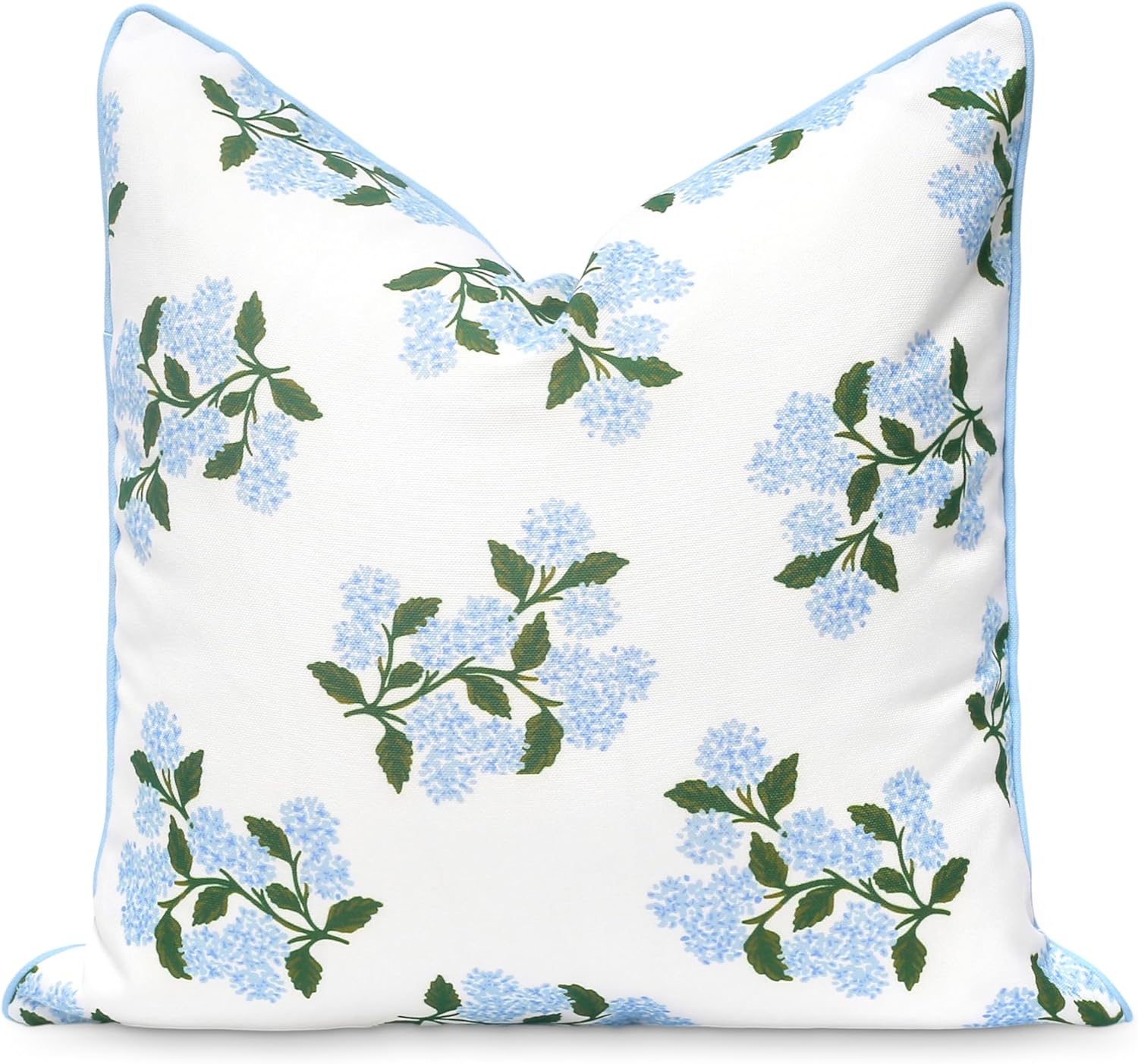 Hofdeco Premium Coastal Patio Indoor Outdoor Scalloped Throw Pillow Cover Only, 20"x20" Water Repellent for Backyard, Couch, Baby Blue Embroidered Begonia Pattern Chain Frame