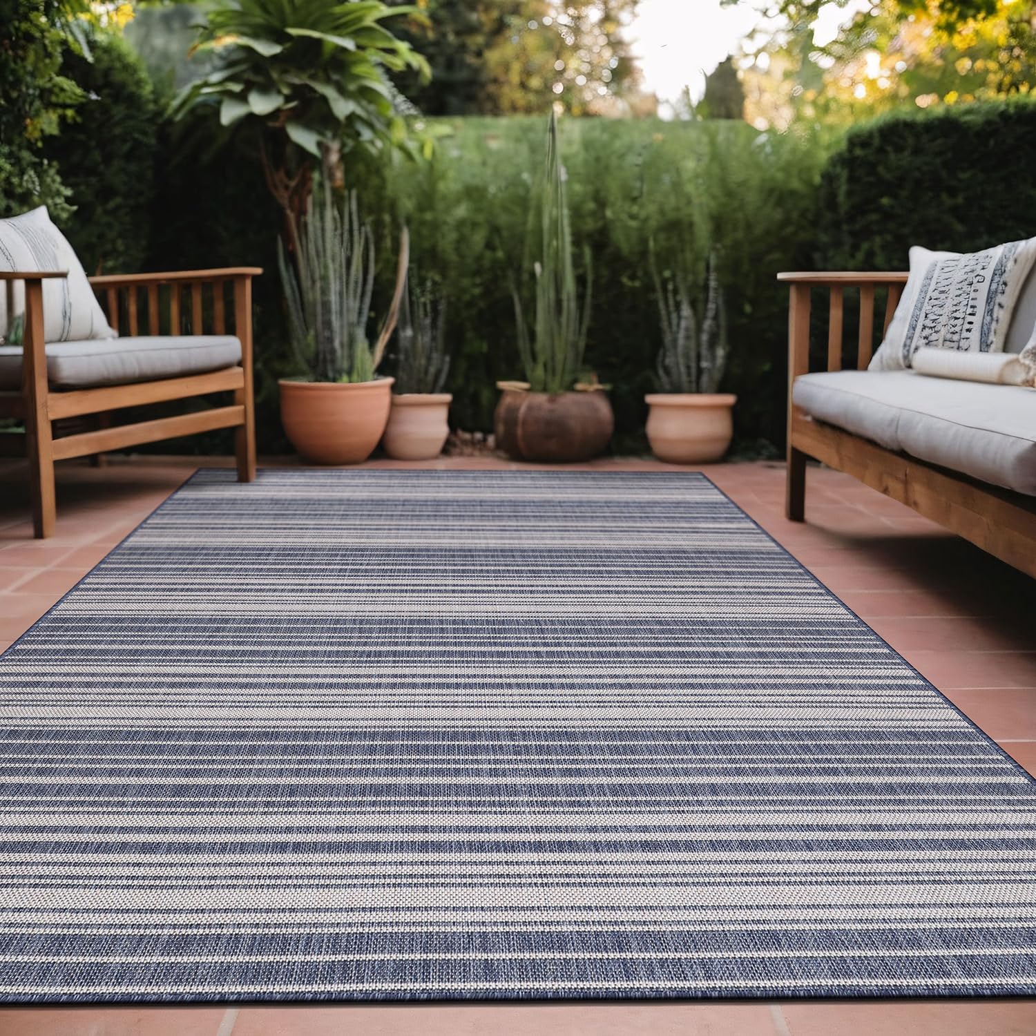 Bordered Outdoor Rug 6x9 Washable Outside Carpet for Indoor Patio Porch Waterproof Easy Cleaning Non Shedding Area Rugs Nut Brown - Black 6 x 9