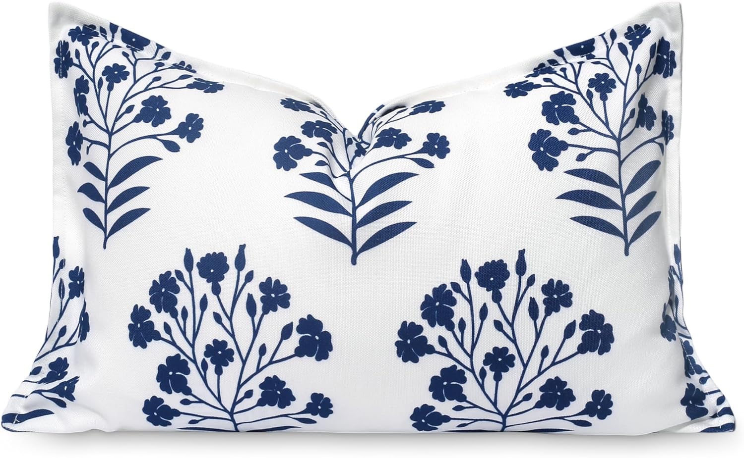 Hofdeco Premium Coastal Patio Indoor Outdoor Throw Pillow Cover Only, 20"x20" Water Repellent for Backyard, Couch, Navy Blue Embroidered Line Frame
