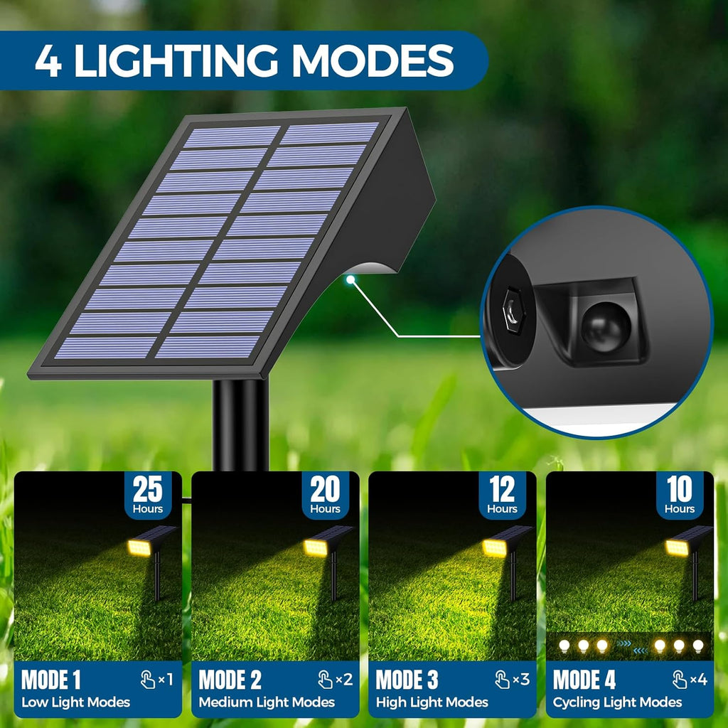 Solar Lights Outdoor Waterproof IP65, [12 Pack/4 Modes] Spot Solar Light for Outside, Dusk to Dawn LED Solar Powered Yard Garden Landscape Lighting Spotlights for Path Patio Walkway, Warm White