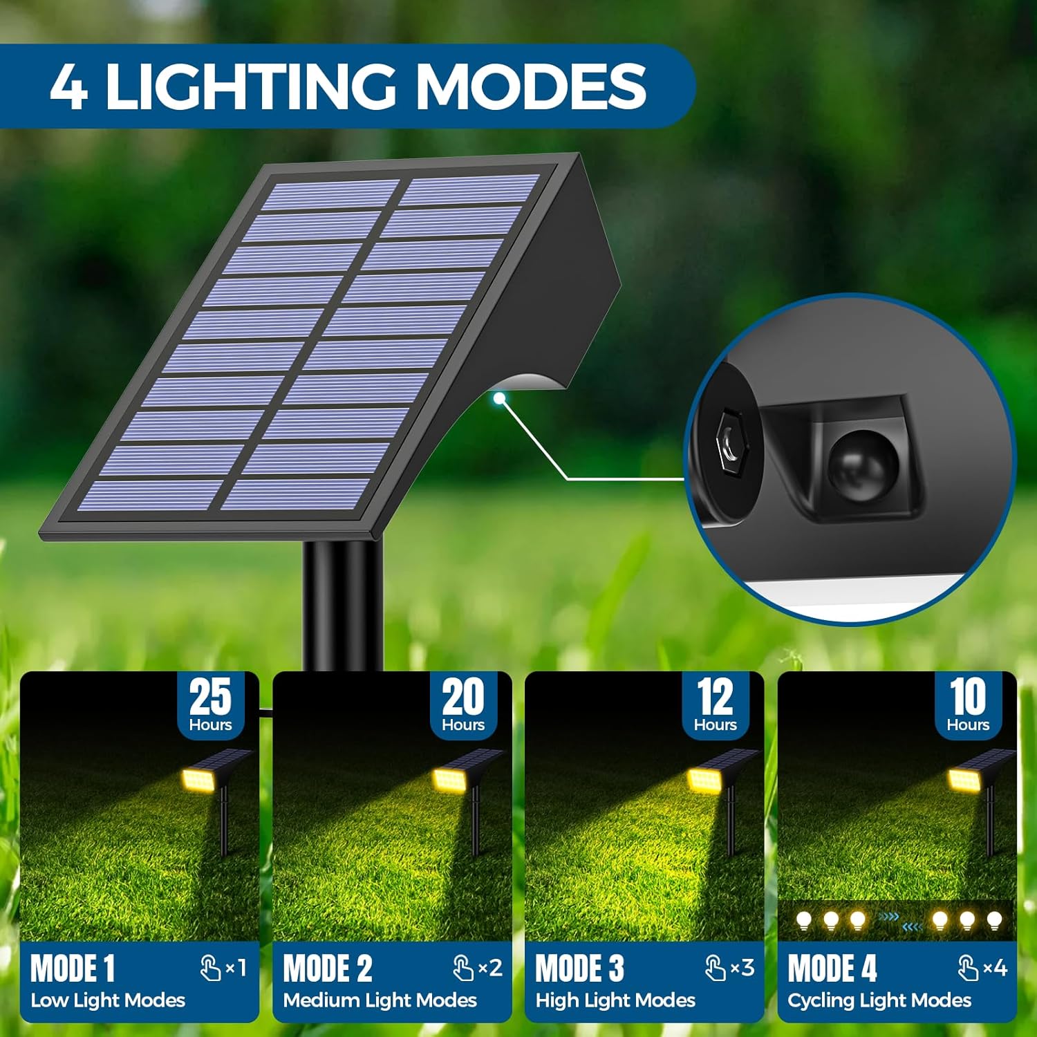 Solar Lights Outdoor Waterproof IP65, [12 Pack/4 Modes] Spot Solar Light for Outside, Dusk to Dawn LED Solar Powered Yard Garden Landscape Lighting Spotlights for Path Patio Walkway, Warm White