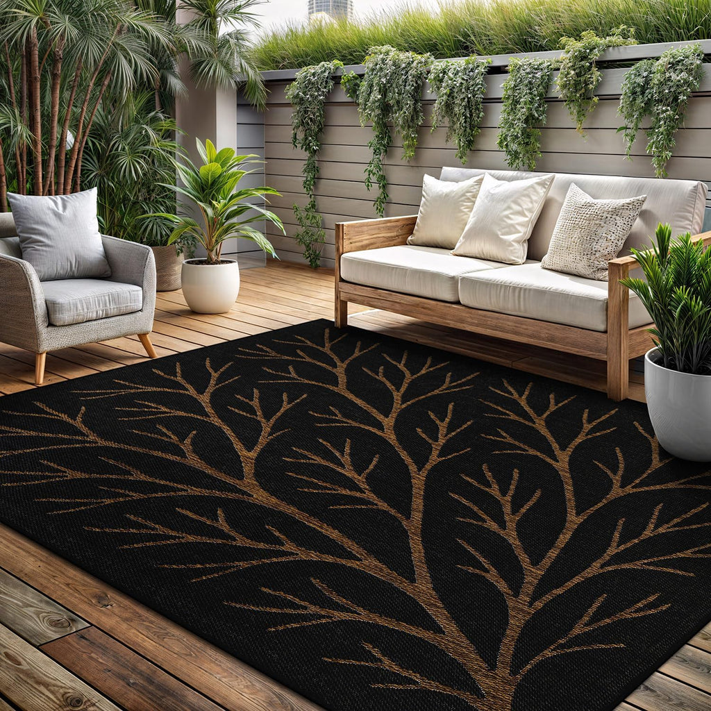 Washable Indoor Outdoor Rug 8x10 Weather Resistant Area Rugs Modern Solid Jute Rug for Porch Deck Balcony Backyard Patio Outside Carpet (8 X 10 Jute Beige)