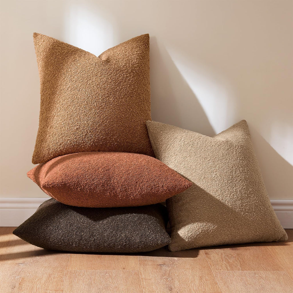 MIULEE Pack of 4 Decorative Textured Boucle Throw Pillow Covers 20x20 Inch Rustic Accent Solid Pillow Cases Soft Couch Cushion Covers for Modern Farmhouse Boho Chair Sofa Bed Livingroom Home Decor