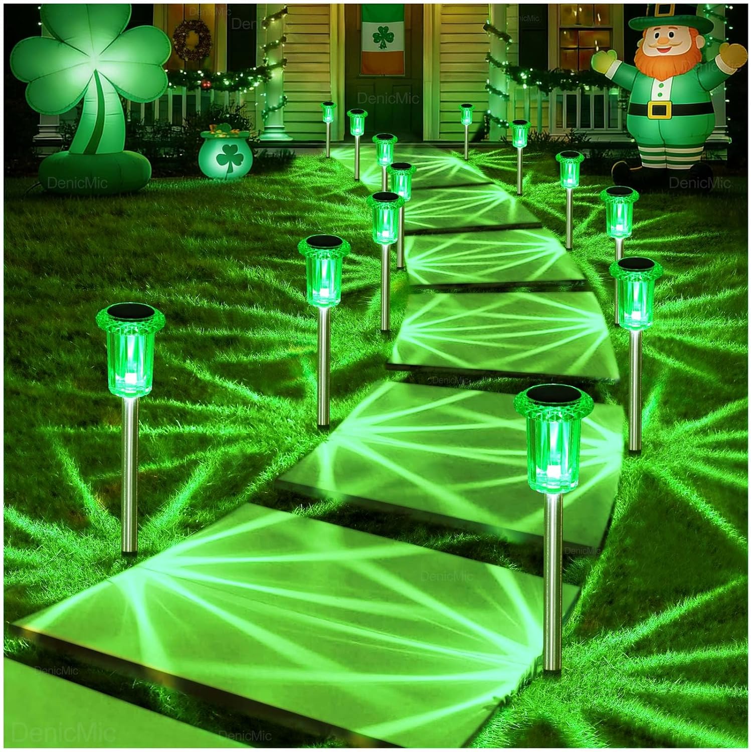 DenicMic Solar Lights Outdoor 15 Pack Waterproof 6000K Cold White LED Stainless Steel Stake Outside Lights for Yard Pathway Garden Driveway Walkway Landscape Path Lighting
