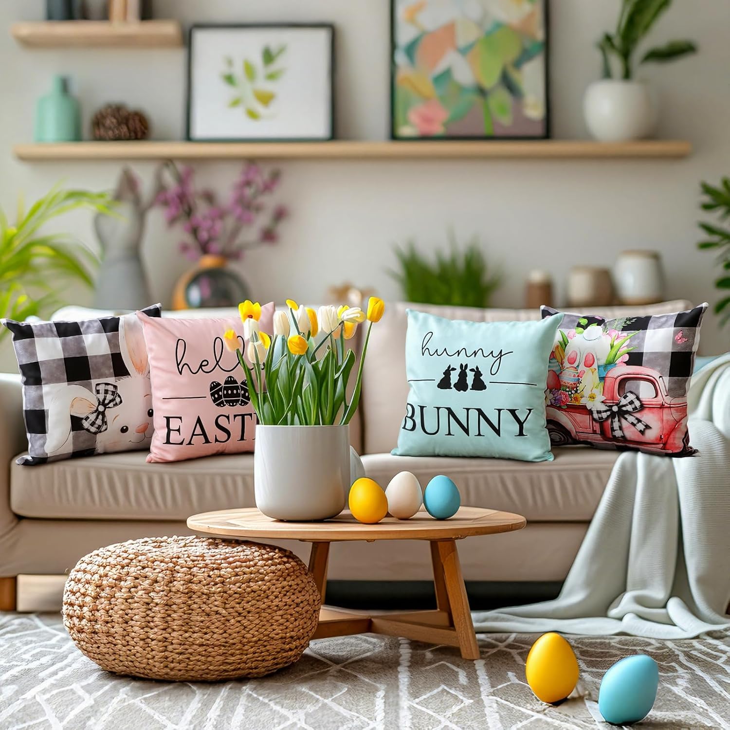 GlikCeil Set of 16 Holiday Pillow Covers 18 x 18 Inch Buffalo Plaid Throw Pillow Covers Valentine's Day St. Patrick's Day Easter Spring Pillowcases Decorative for Farmhouse Home Couch Sofa Decor