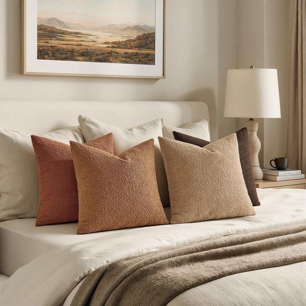 MIULEE Pack of 4 Decorative Textured Boucle Throw Pillow Covers 20x20 Inch Rustic Accent Solid Pillow Cases Soft Couch Cushion Covers for Modern Farmhouse Boho Chair Sofa Bed Livingroom Home Decor