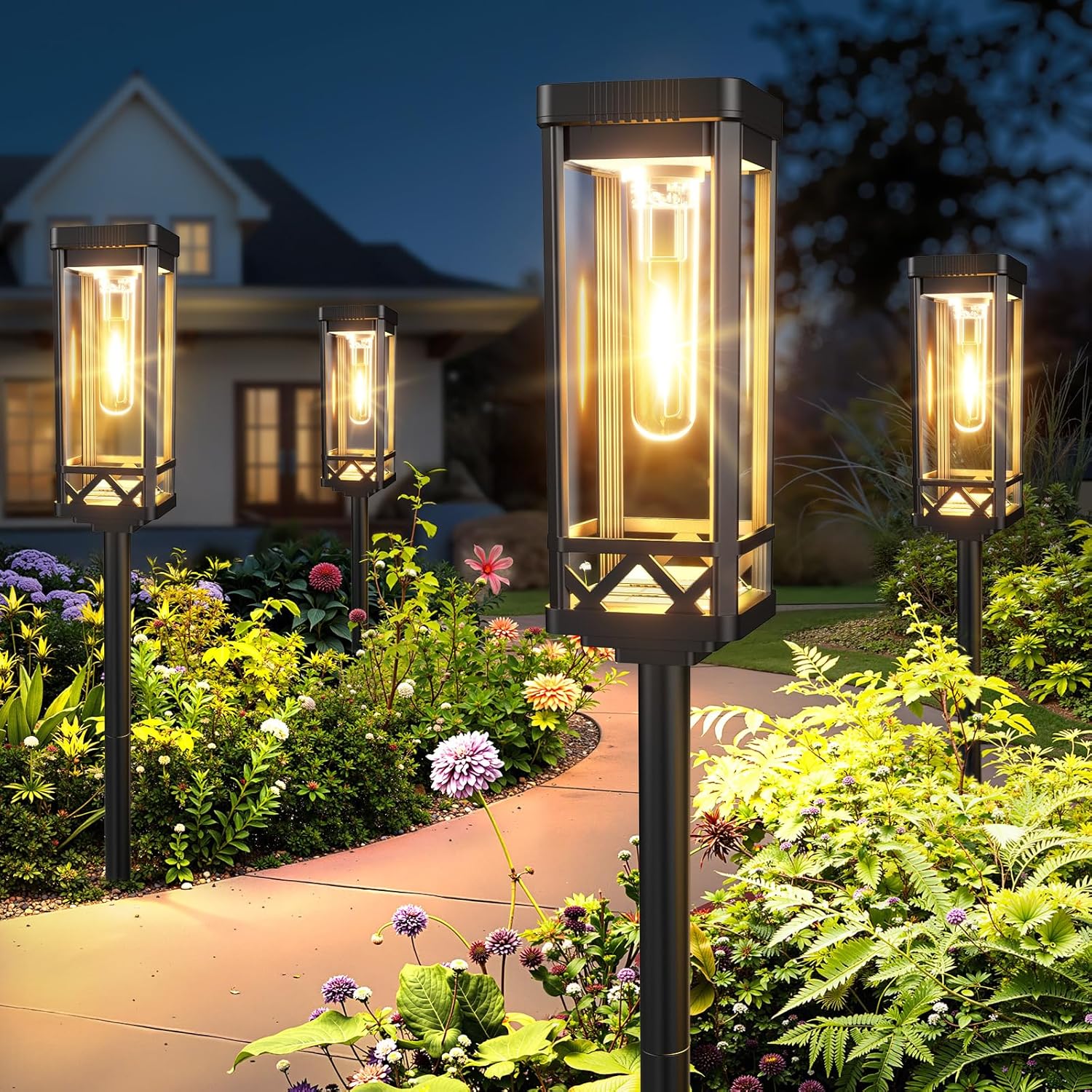 KOOPER Taller Solar Pathway Lights Outdoor, 8 Pack Upgraded Brighter Solar Garden Lights Solar Powered, Up to 15 Hours Outdoor Solar Lights for Yard Landscape Path Walkway Driveway （Cool White）