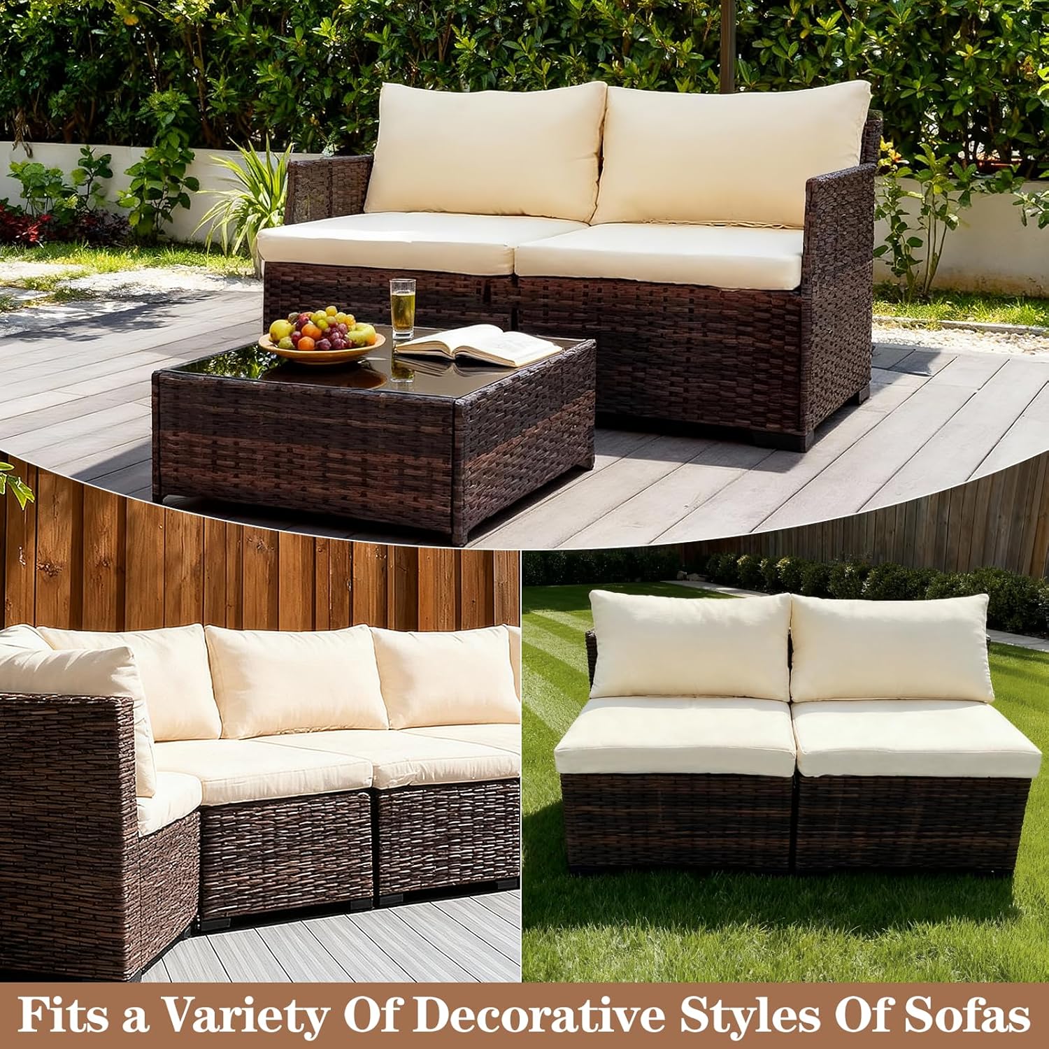 4 PCS Outdoor Cushion Covers, Patio Cushion Slipcovers Replacement Waterproof with Zipper for Outdoor Patio Furniture Cushion Covers, Washable Reusable Furniture Protector (Beige, 24*24*4 in)