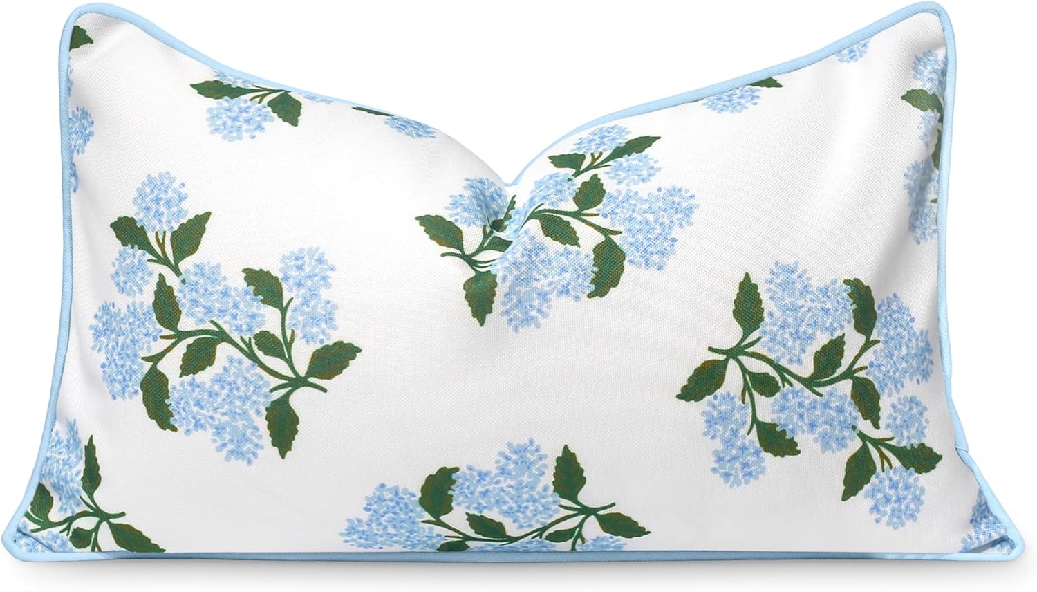 Hofdeco Premium Coastal Patio Indoor Outdoor Scalloped Throw Pillow Cover Only, 20"x20" Water Repellent for Backyard, Couch, Baby Blue Embroidered Begonia Pattern Chain Frame