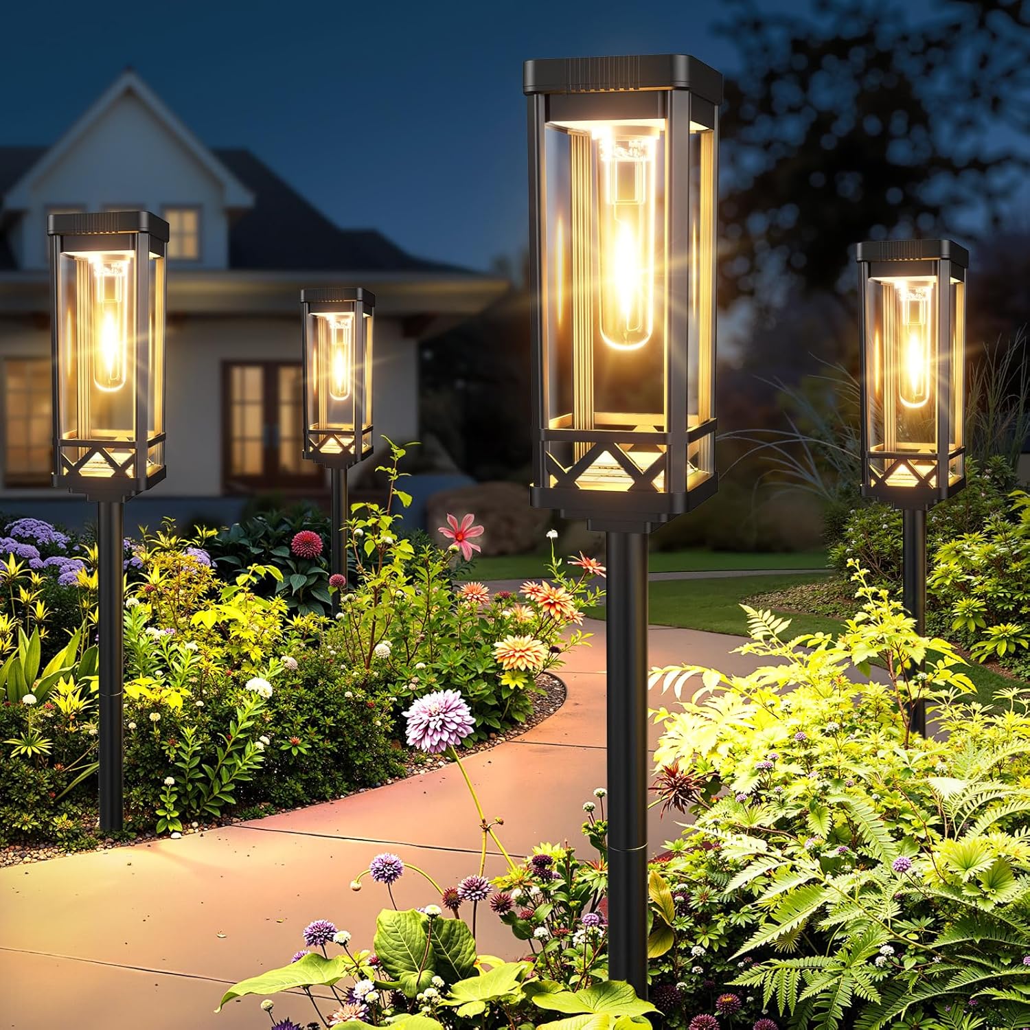 KOOPER Taller Solar Pathway Lights Outdoor, 8 Pack Upgraded Brighter Solar Garden Lights Solar Powered, Up to 15 Hours Outdoor Solar Lights for Yard Landscape Path Walkway Driveway （Cool White）