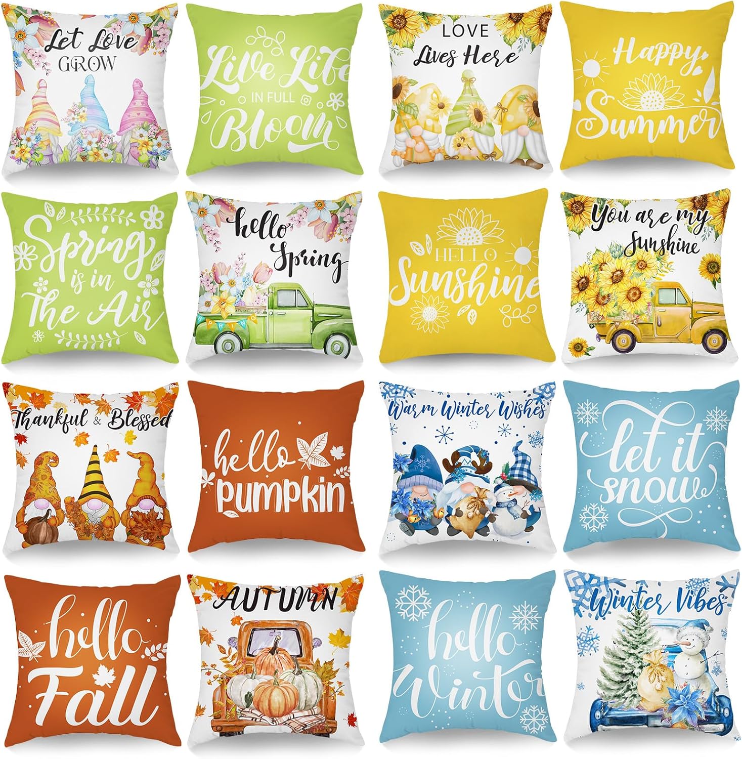 GlikCeil Set of 16 Holiday Pillow Covers 18 x 18 Inch Buffalo Plaid Throw Pillow Covers Valentine's Day St. Patrick's Day Easter Spring Pillowcases Decorative for Farmhouse Home Couch Sofa Decor