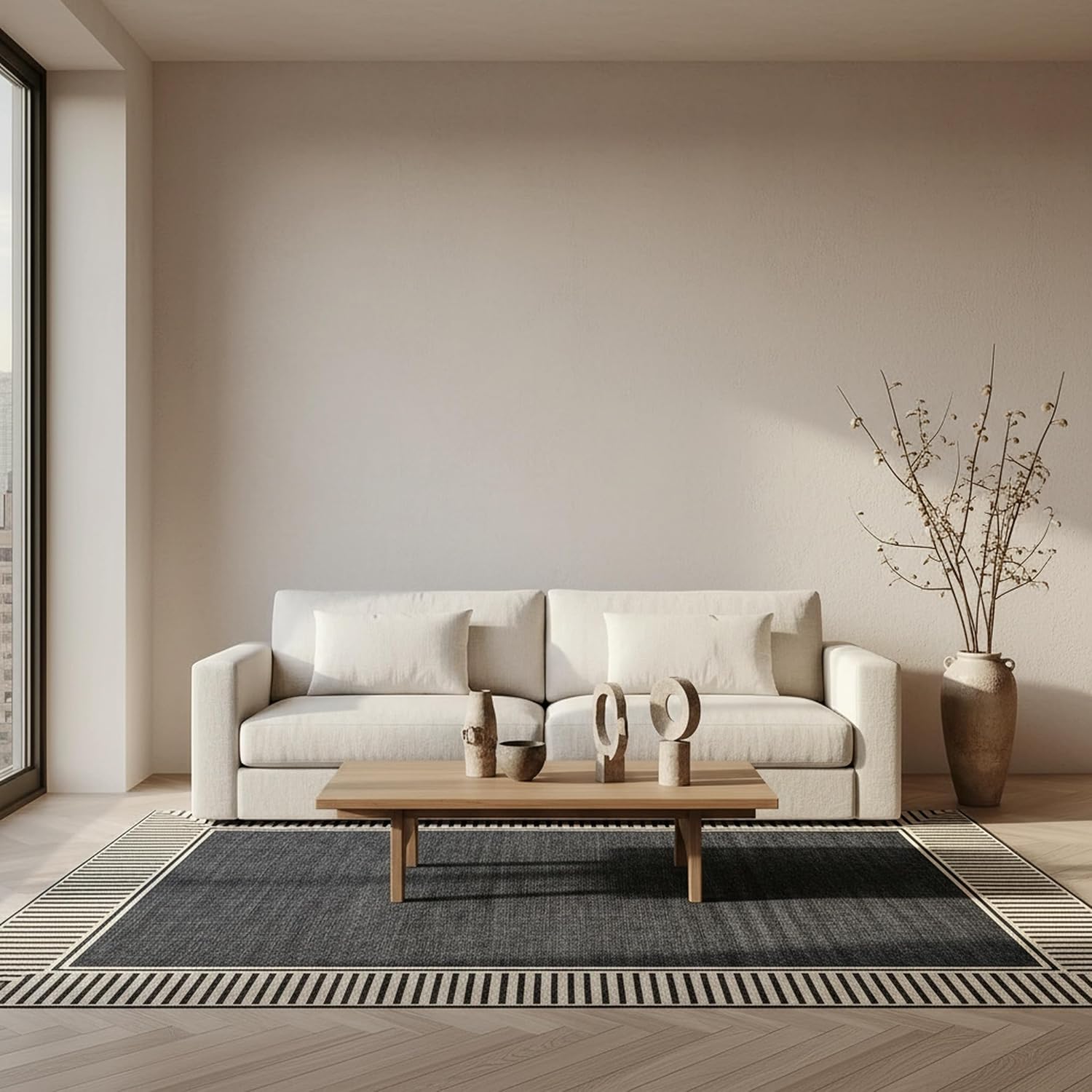 Nuloom Asha Light Brown/Ivory, 5' x 8', Casual, Striped Border, Soft and Cozy, High Traffic, Stain Resistant, Easy Clean, Durable Area Rug for Indoor/Outdoor Patio, Deck, Porch, Garden, Courtyard